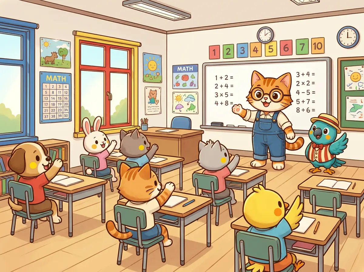 Chewy Cat and Parrot in the classroom